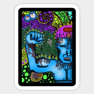 PSYCHEDELIC TRIPPY HORROR VACUI MAN MUSCULAR FLEXING STRENGTH VIGOR FORCE - full colour Sticker